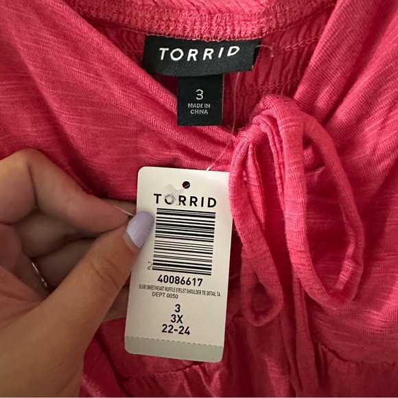 Torrid Slub Sweetheart Ruffle Eyelet Shoulder Tie Detail Pink‎ Tank Size 2X NWT - Picture 4 of 10